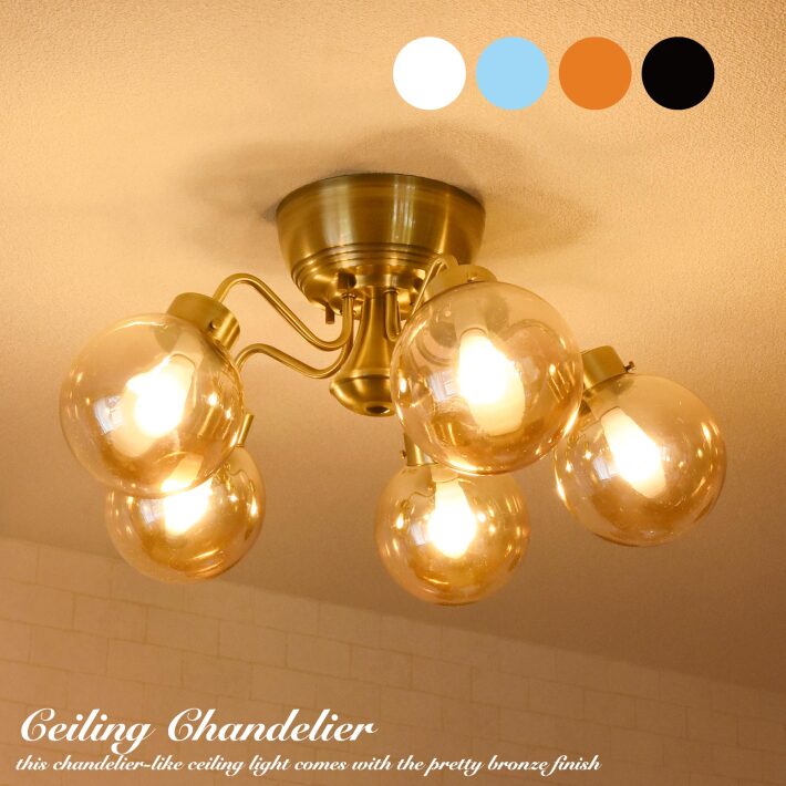 リモコン】ゴールドなLEDシャンデリア シーリングライト ガラス4色