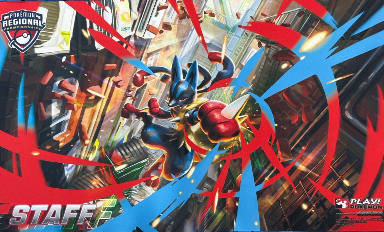 状態A-〕プレイマット『海外/メガルカリオ(STAFF/REGIONALロゴ