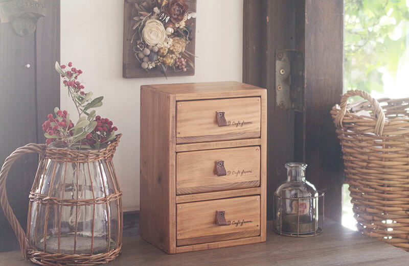 木製3段ミニ小引き出し｜アンティークスタイルの手作り木箱｜通販 商品詳細