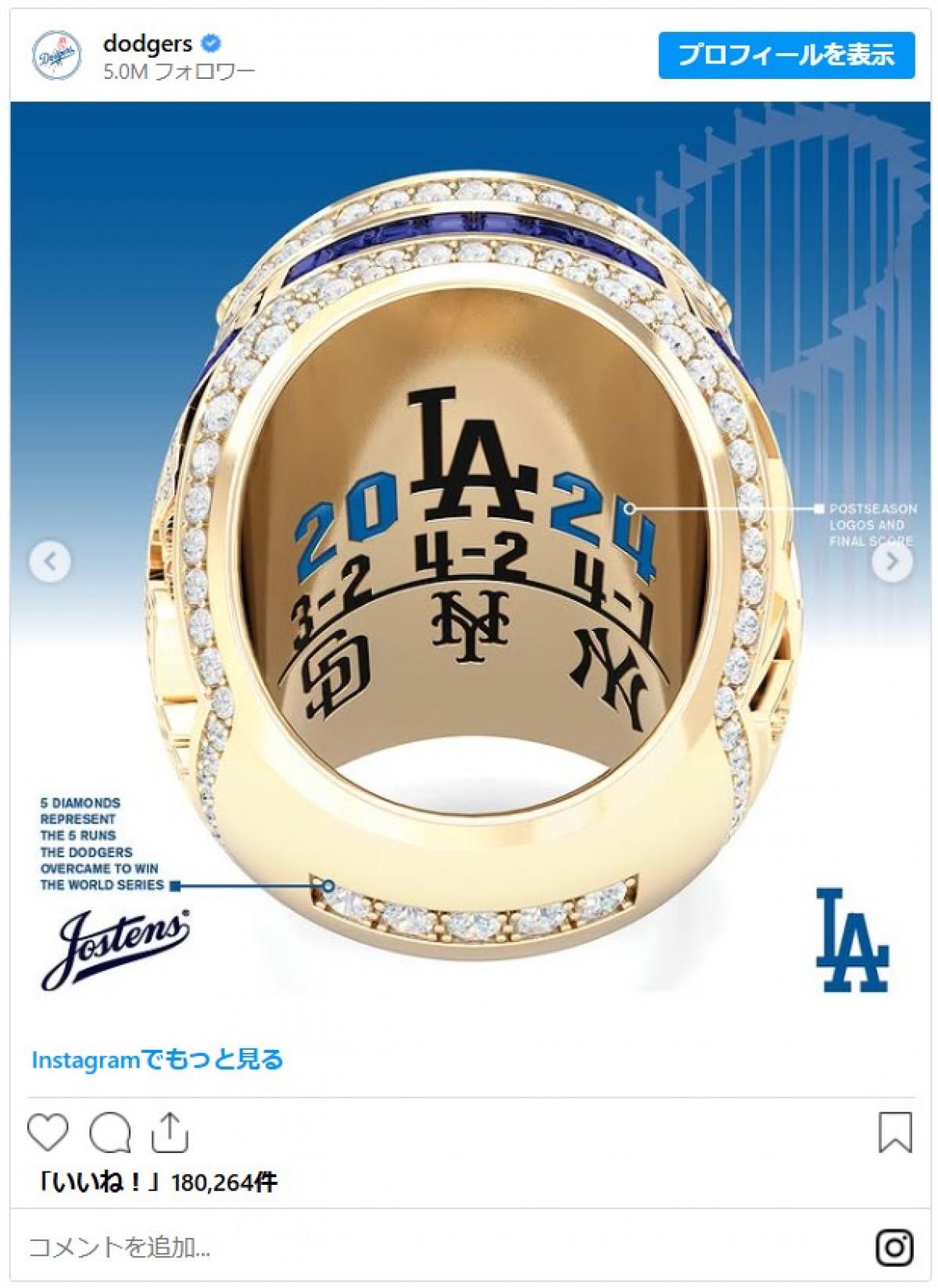 ドジャース豪華すぎるチャンピオンリングのデザイン詳細＆推定価格