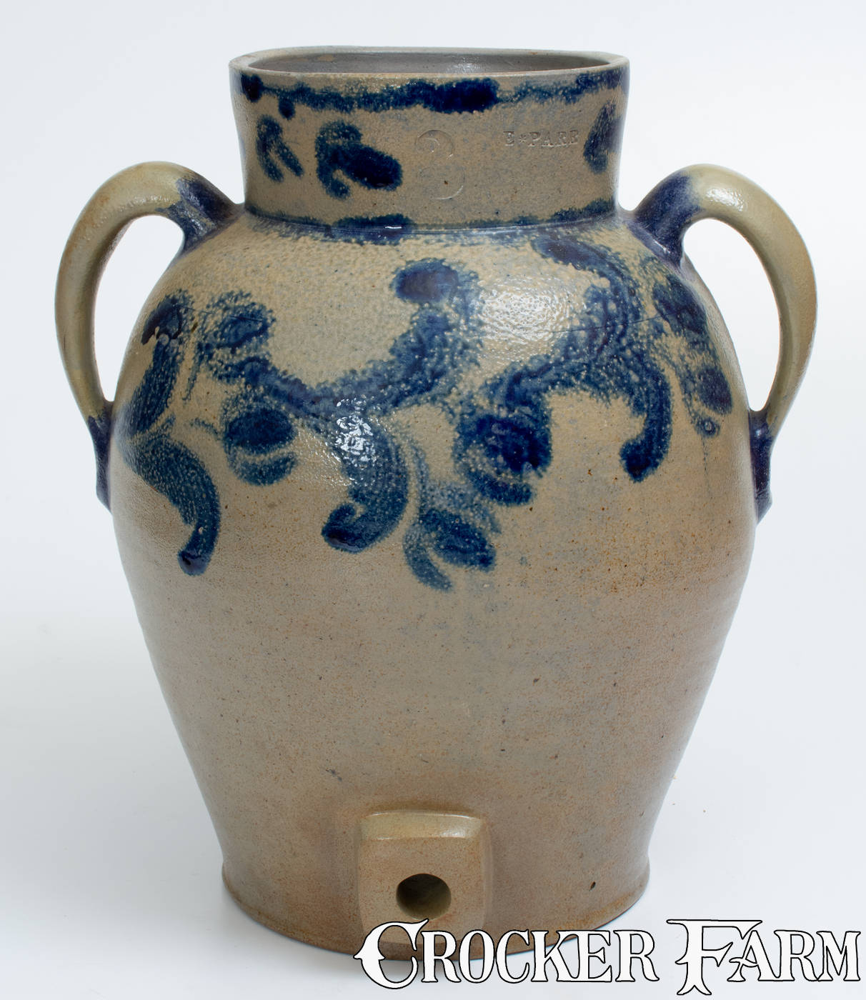 Extremely Rare E. PARR Stoneware Water Cooler, Elisha Parr