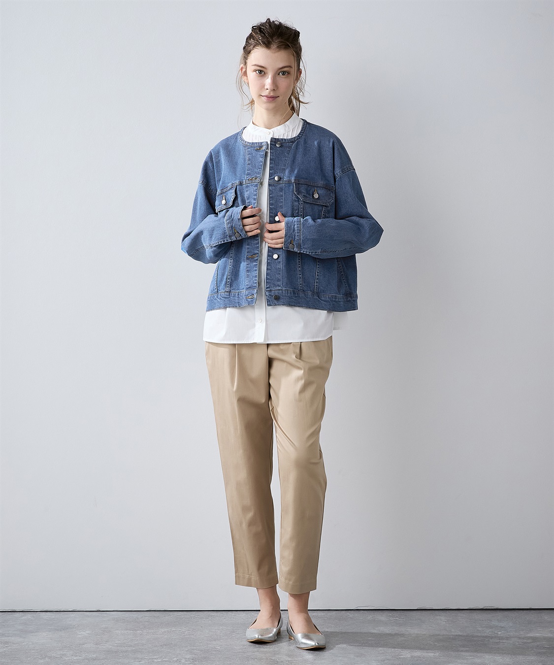 ノーカラーデニムジャケット LE SOUK HOLIDAY｜クロスプラス公式通販サイト