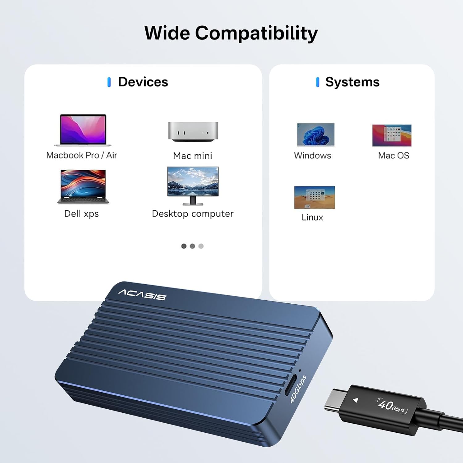Acasis 40Gbps Tool-free M.2 NVMe SSD Enclosure Compatible with Thunder