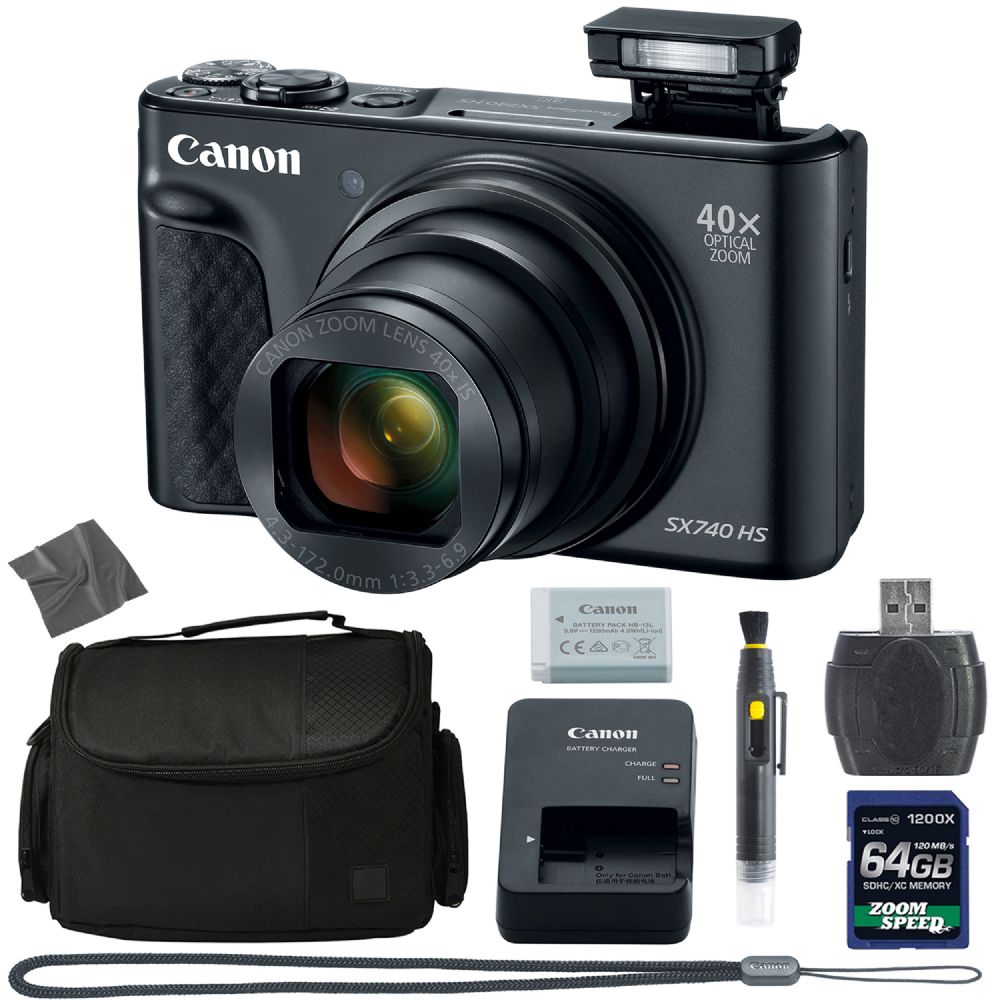 Canon PowerShot SX740 HS Digital Camera (Black) (2955C001) + 64GB