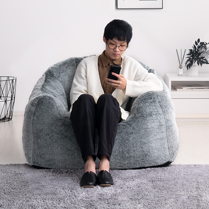 1人掛け クッションソファ 極厚ウレタン 背もたれ付き フェイクファー