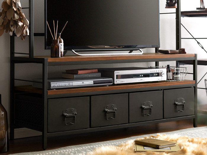 ヴィンテージウッド収納ラック付きTVボード BILLS(ビルズ) 120cm幅