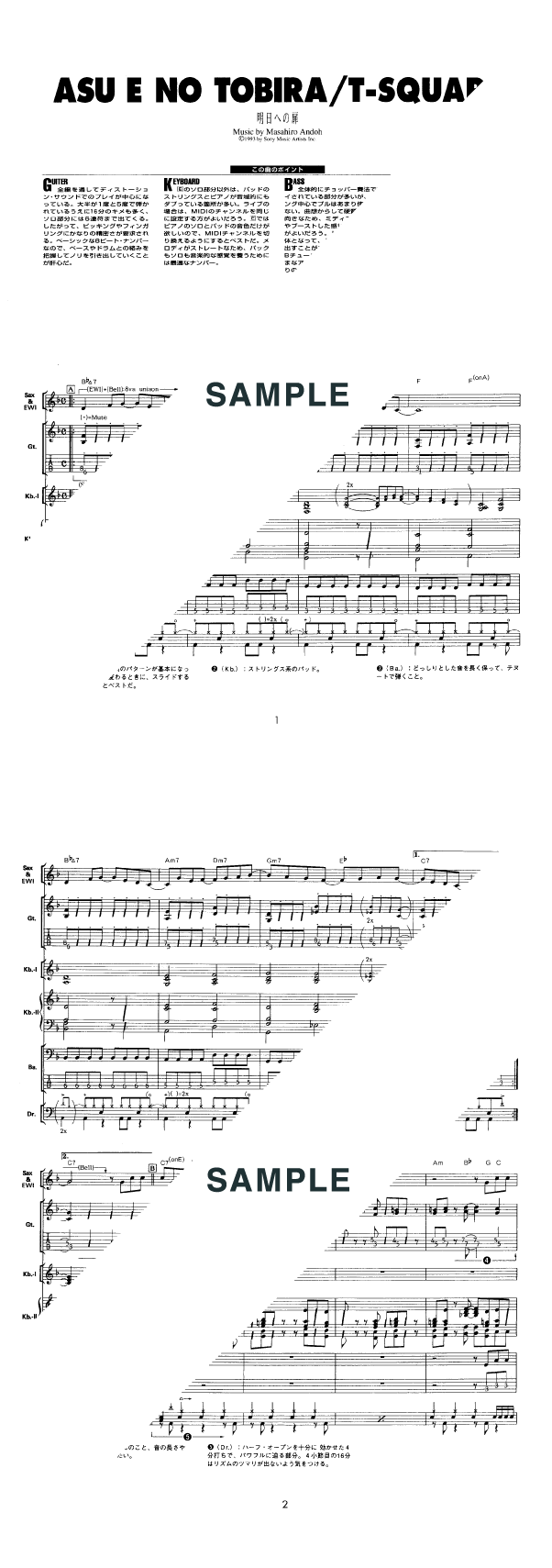 バンドスコア】明日への扉 / T-SQUARE 提供:リットーミュージック