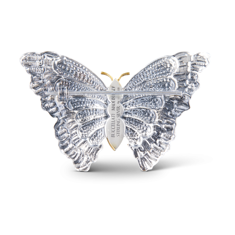 ピンクオパール付き ブロッサムカラー シルバー バタフライ ブローチ