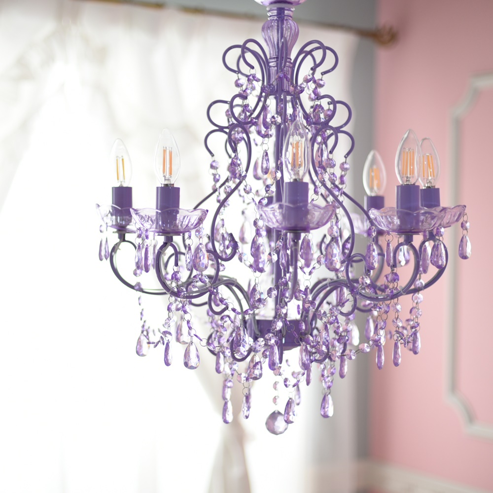 LED電球付 8灯 シャンデリア プリンセスラベンダー 簡単取付 幅66cm
