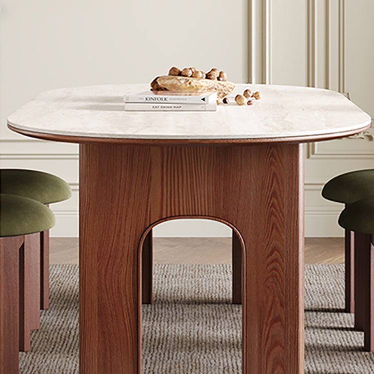 ベージュカラーのセラミック製ダイニングテーブル 半円リビング