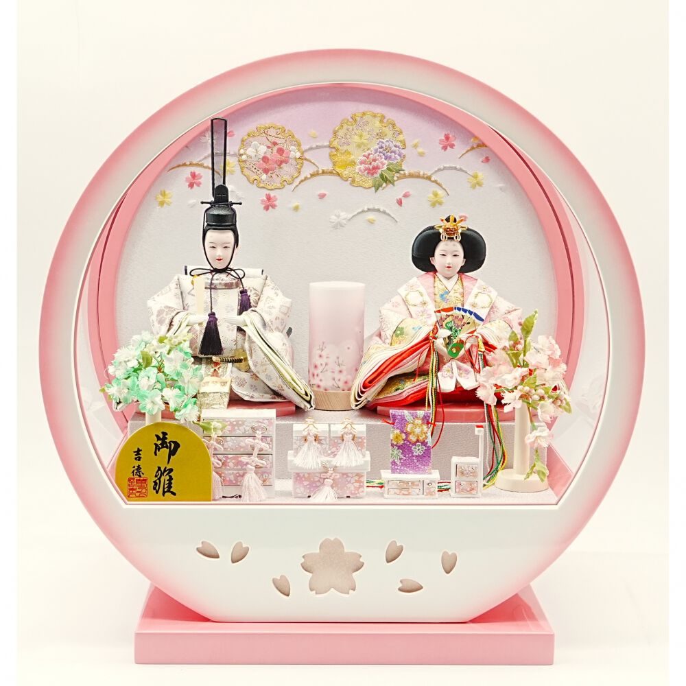 雛人形】ケース親王飾り「雪輪牡丹桜丸形アクリル」（322913）ベビーザ