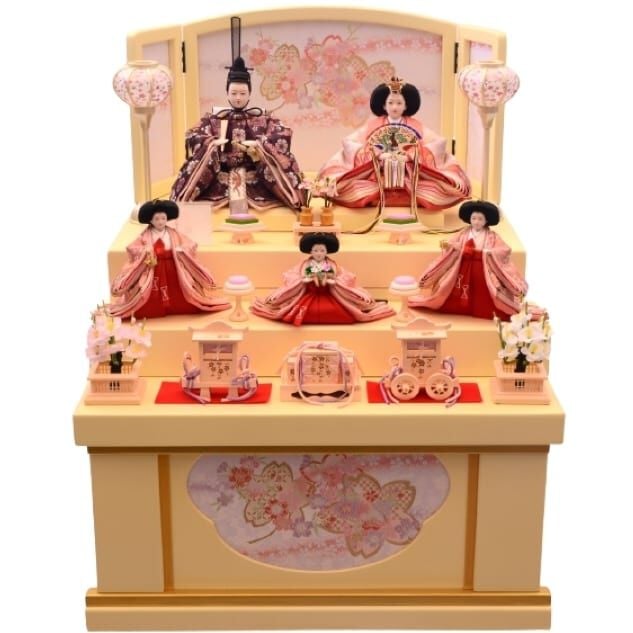 雛人形】三段収納五人飾り「宮さくらパールホワイト」 (606824