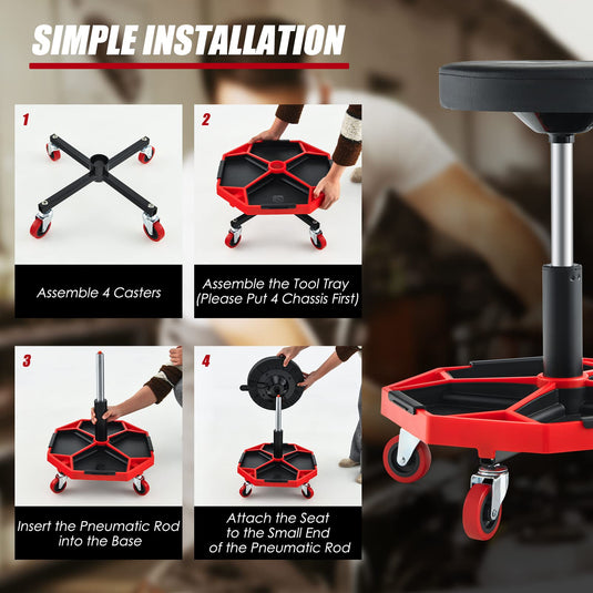 Goplus Rolling Mechanic Stool, Adjustable Pneumatic Shop Stool