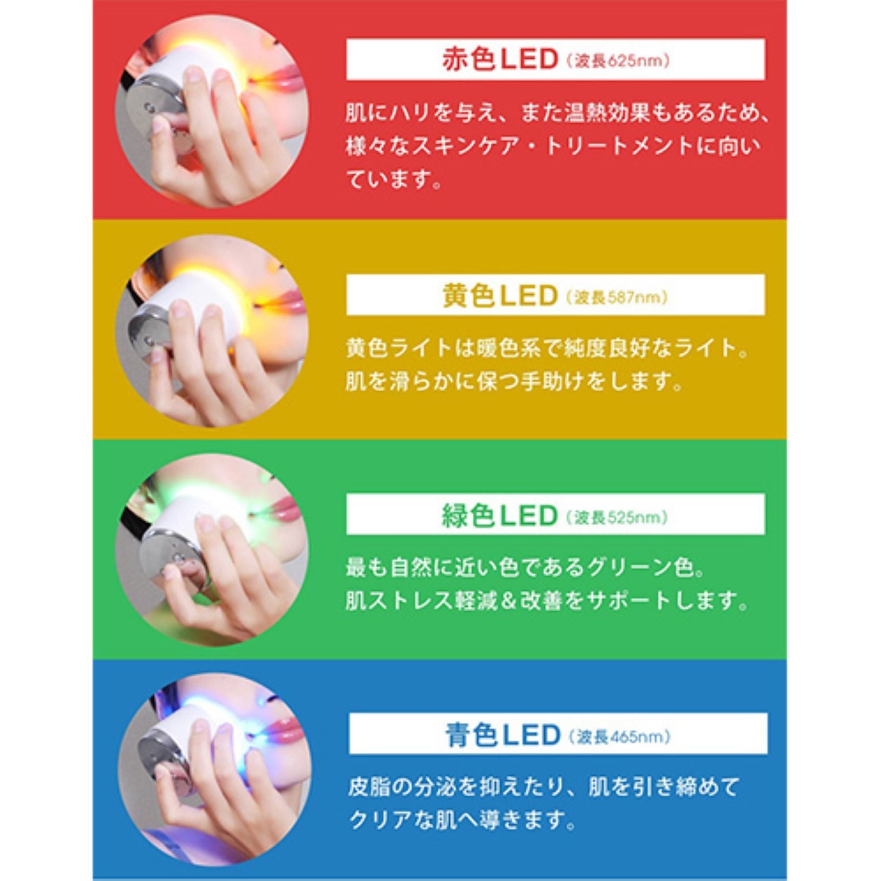 ポータブル光美顔器 赤黄緑青4色LED USB充電式 フェイスケア
