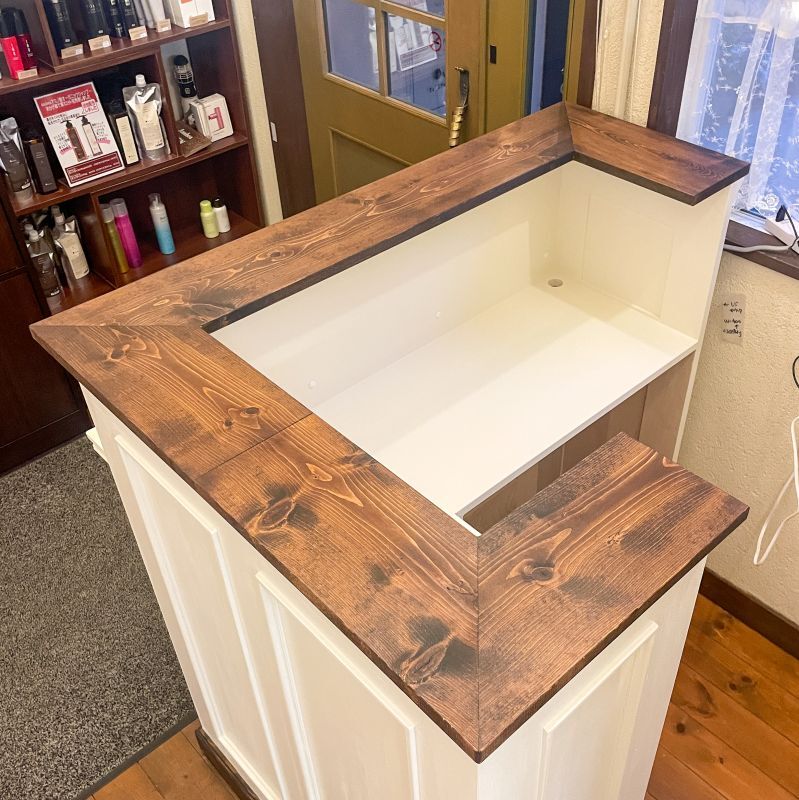 美容室向けアンティーク調L字カウンターW1200受付カウンター@大阪東京