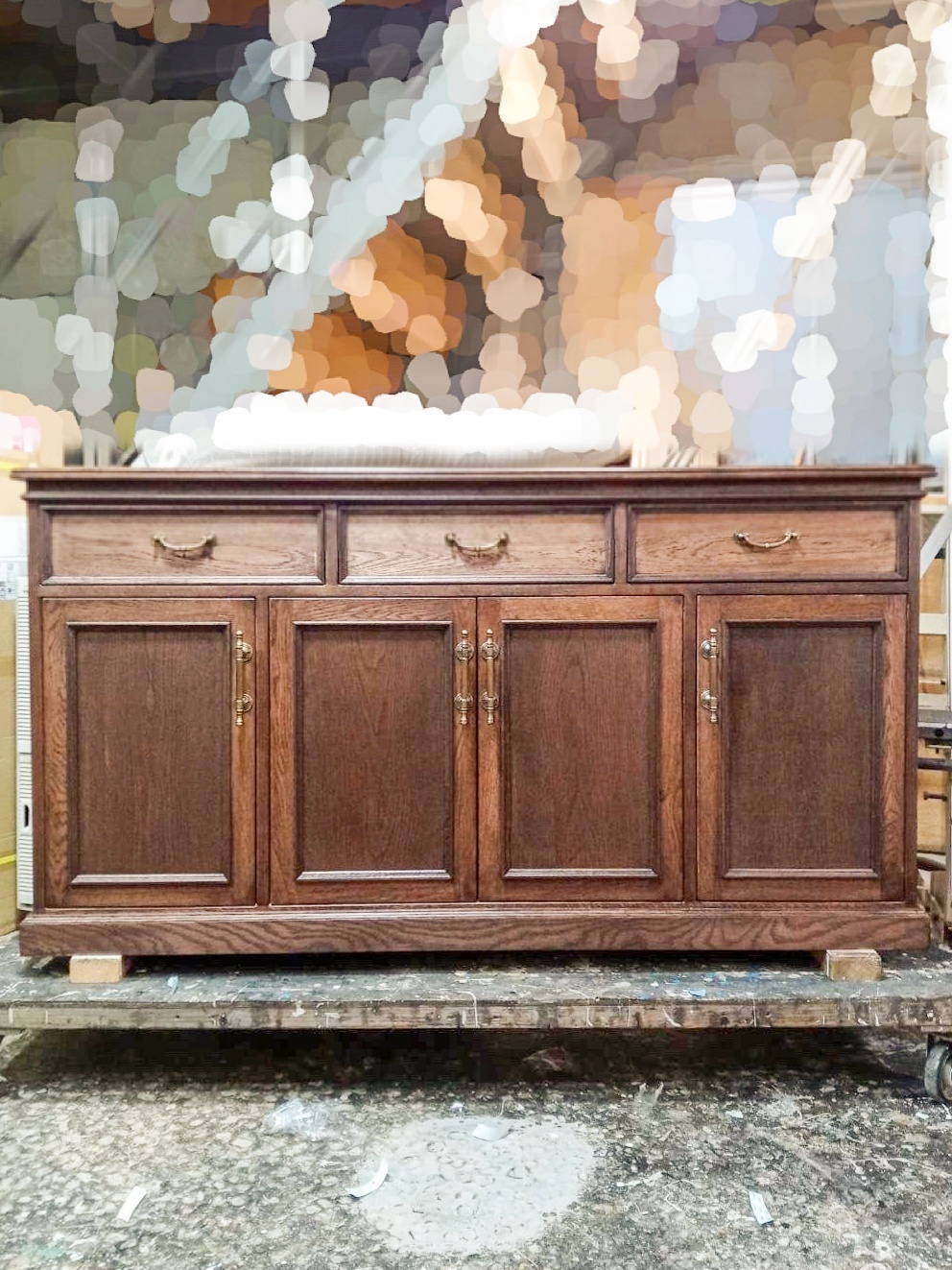 フランスアンティーク調ホワイトオーク材ディスプレイキャビネット