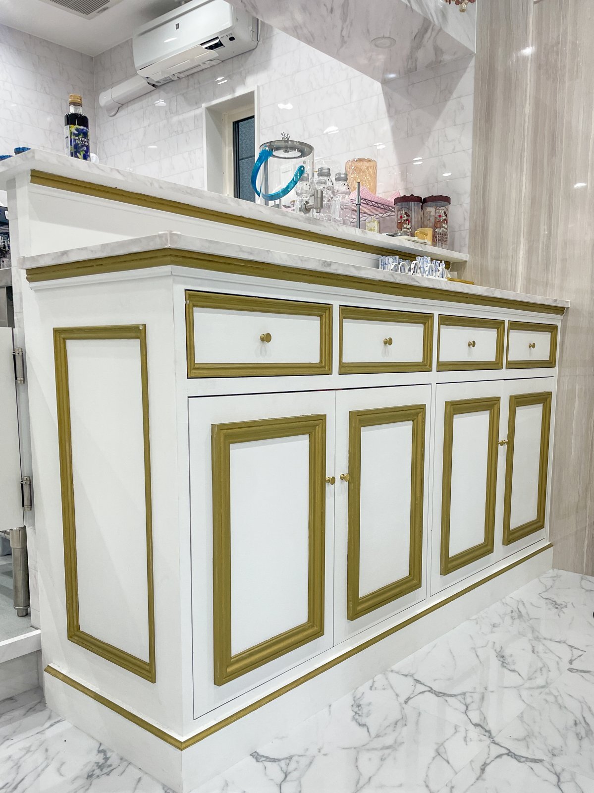 大理石天板カウンターキャビネットW1780カフェ向け収納家具@大阪東京名古屋