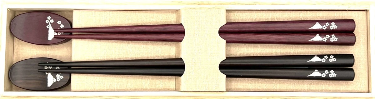 送料無料】貝象嵌箸 富士桜 夫婦箸セット 箸置付【桐箱入】 - お買い物