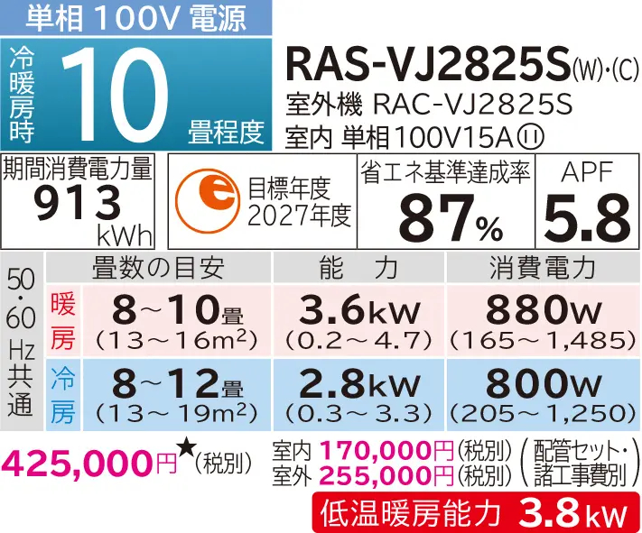 HITACHI(日立) 2.8kW 主に10畳用 ルームエアコン 『白くまくん VJ