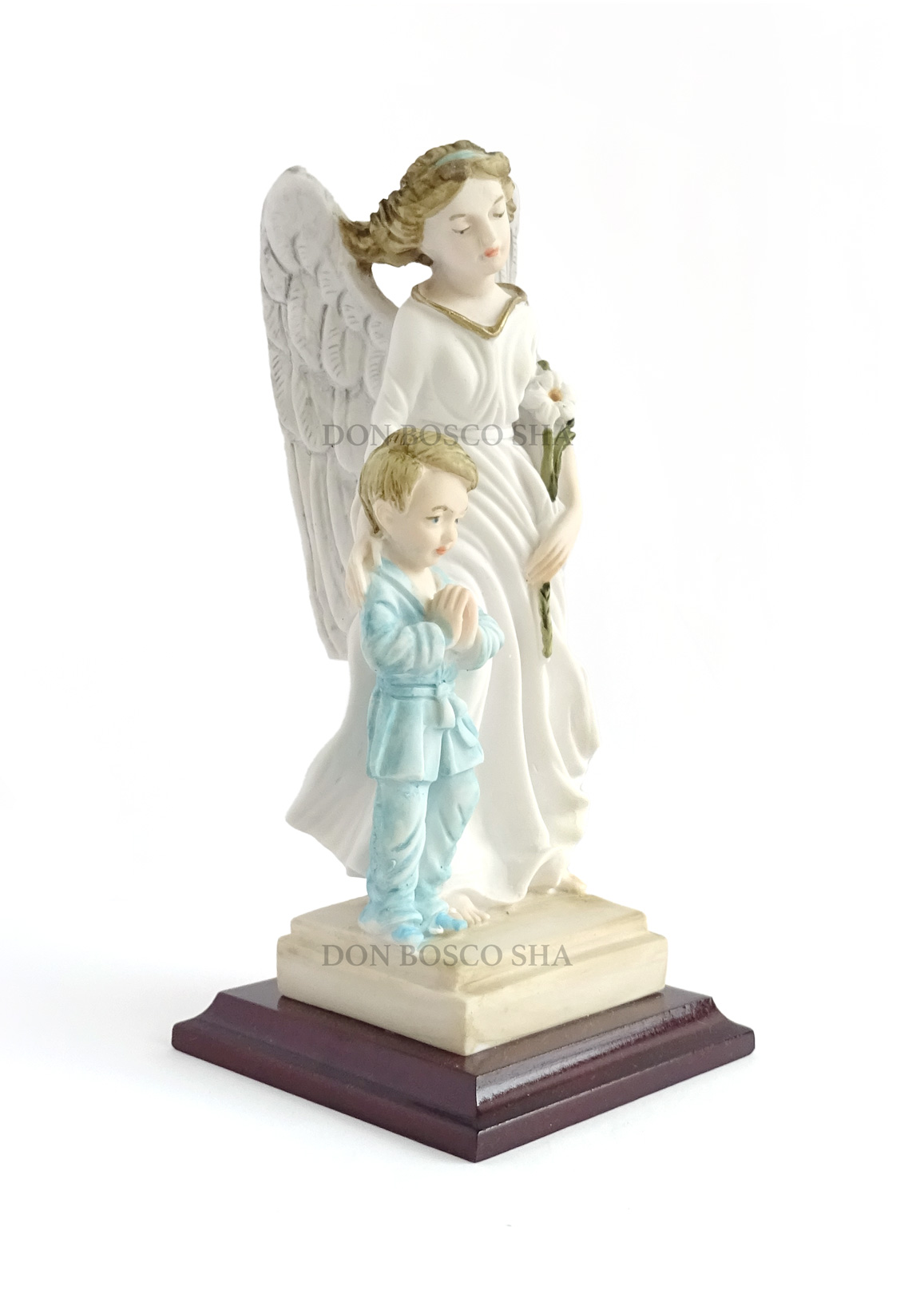 ☆20％OFF☆ 守護の天使と男の子像 カラー（木製台座）※在庫1点のみ