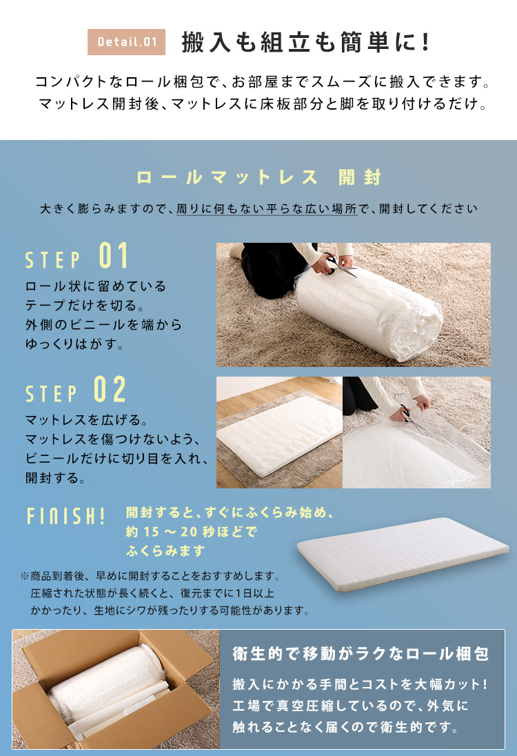 脚付きウレタンロールマットレス セミダブルサイズ TERRDAM テルダ