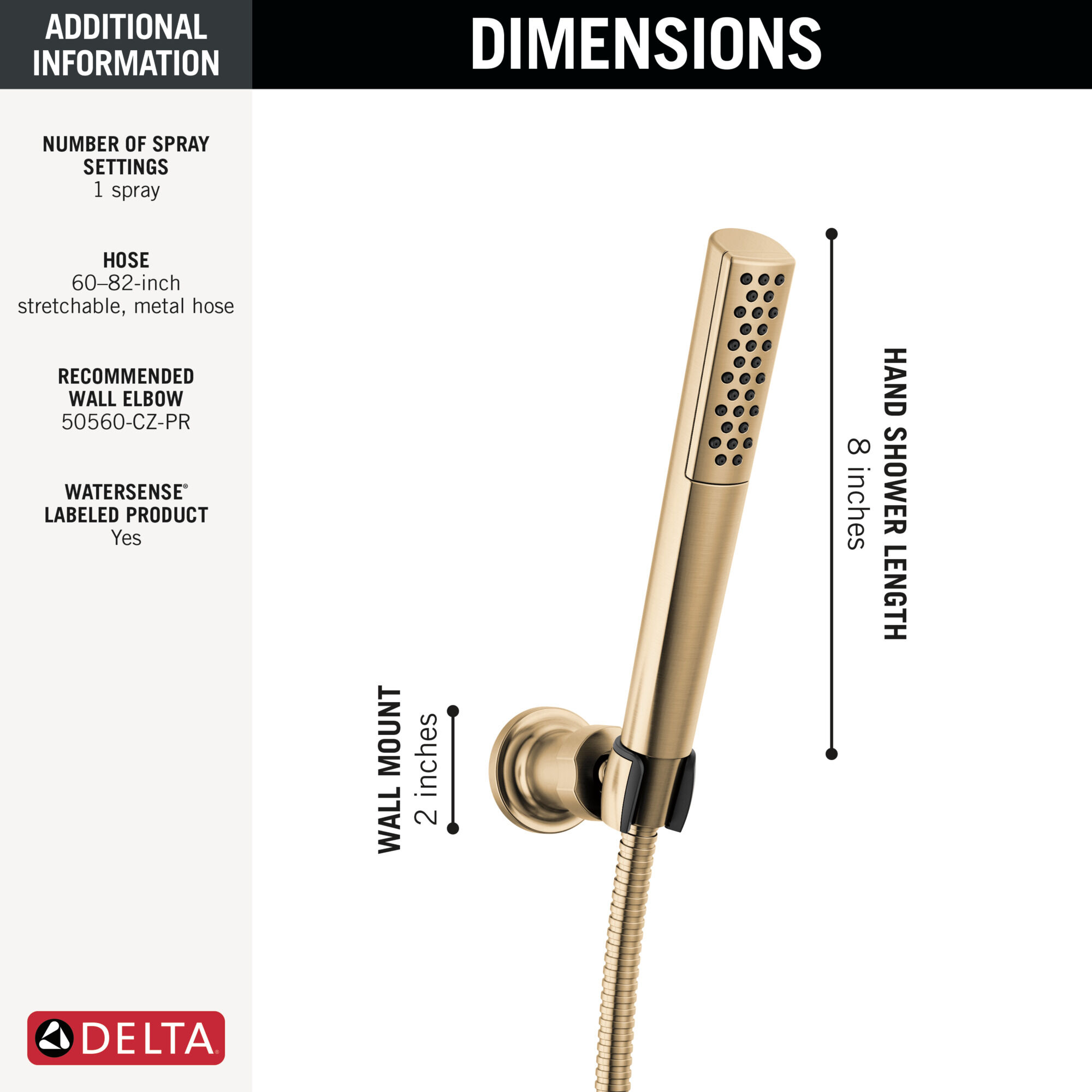 Premium Single-Setting Adjustable Wall Mount Hand Shower in