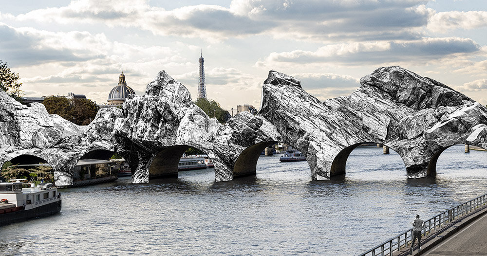 JR to sculpt stone-like cavern across paris's pont neuf