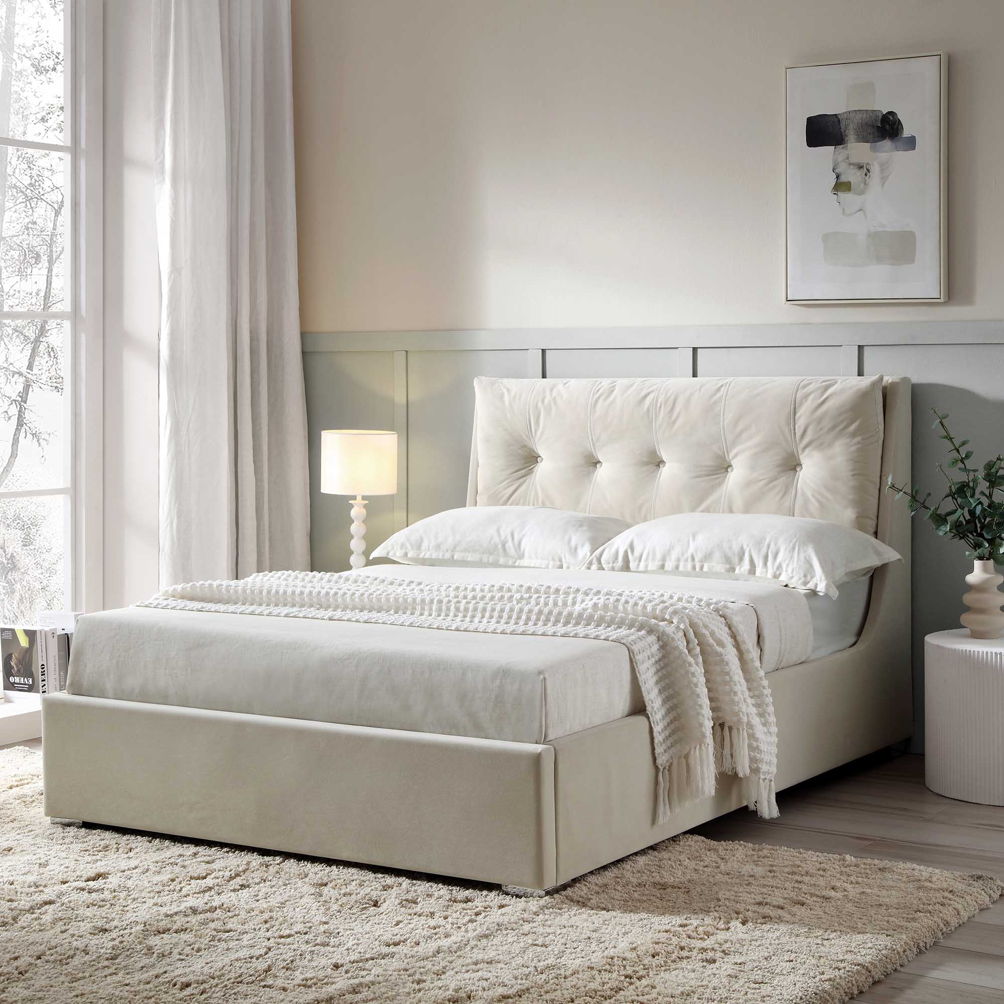 Hadley Champagne Velvet Ottoman Storage Bed | daals.com