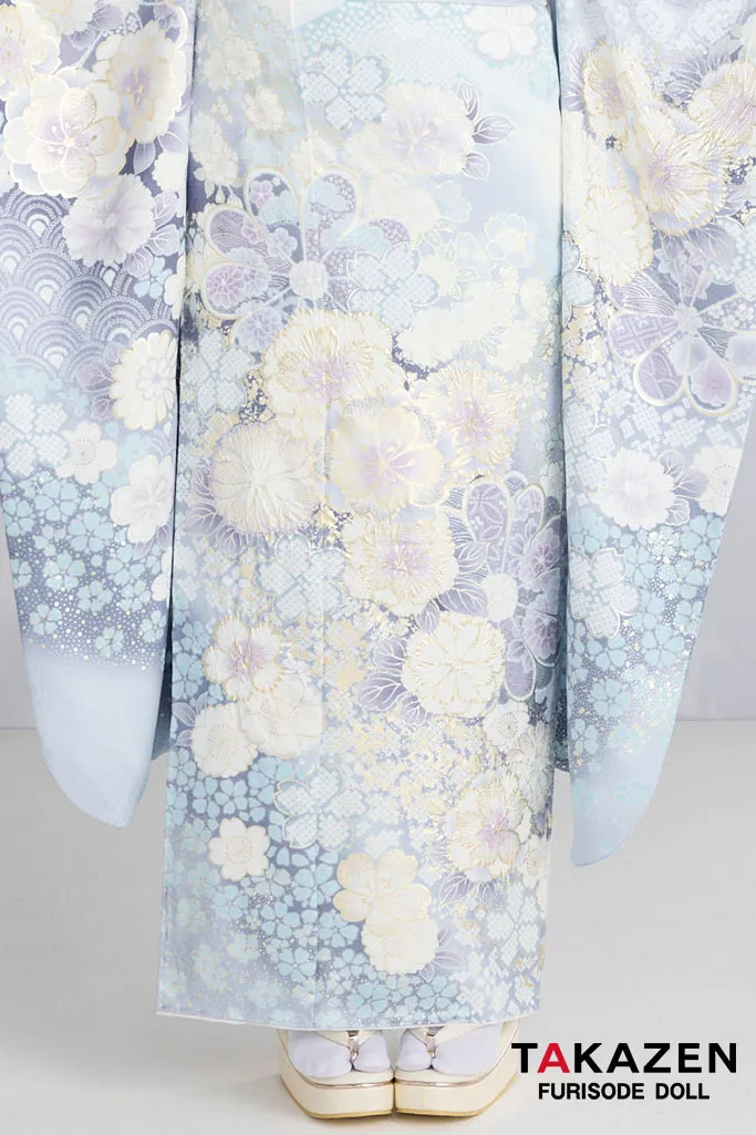 最新作高級古典 水色 桜柄/鹿の子模様 関芳 最高級金彩刺繍絞り友禅