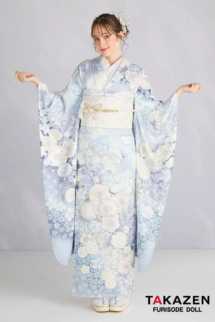 最新作高級古典 水色 桜柄/鹿の子模様 関芳 最高級金彩刺繍絞り友禅