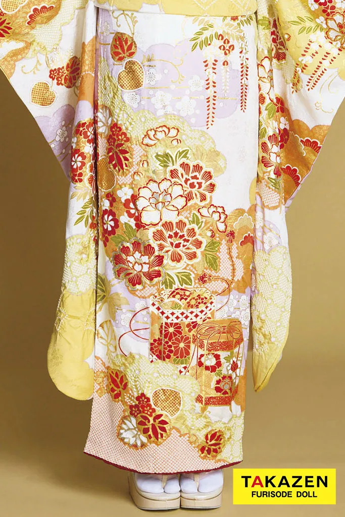 最新作高級古典 白地/オレンジ 滝泰 最高級金彩刺繍絞り友禅 きれいめ