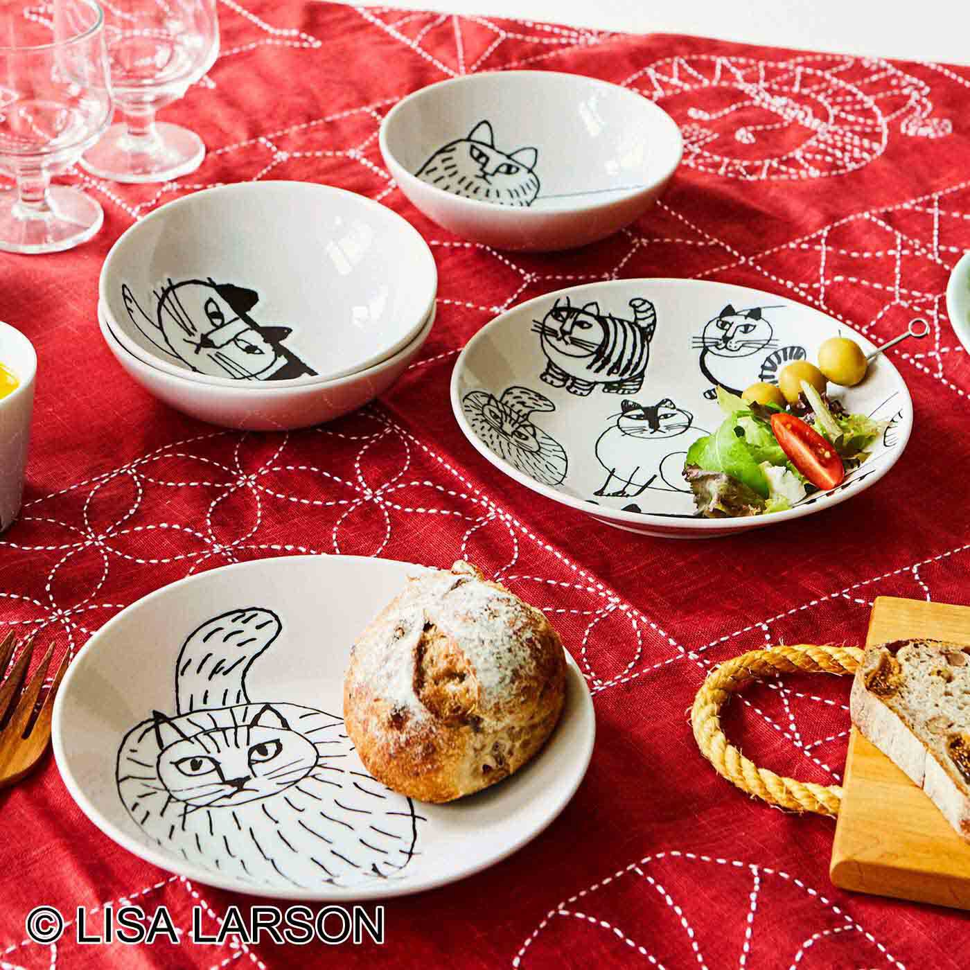 リサ・ラーソン おそろいがかわいい スケッチねこのプレート＆ボウル