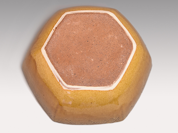 船木研児(作) 黄釉押紋 六角楕円鉢 共箱 布志名焼 | 古美術ささき