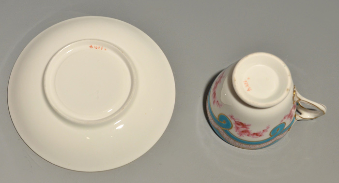 アンティーク ミントン 花文 トルコブルー 金彩 カップ&ソーサー 1800