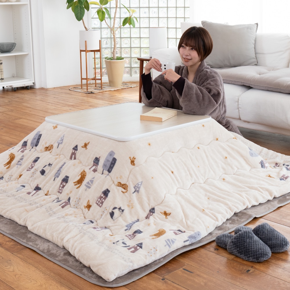 LIFELEX WWこたつ掛ふとん ねこ 正方形190×190IVO(ねこ 正方形): 家具