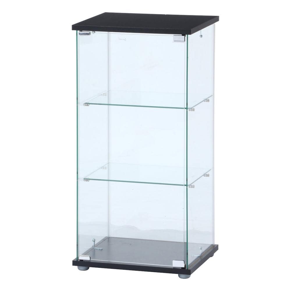 不二貿易 ガラスコレクションケース3段 ブラック 全面ガラス 支柱なし