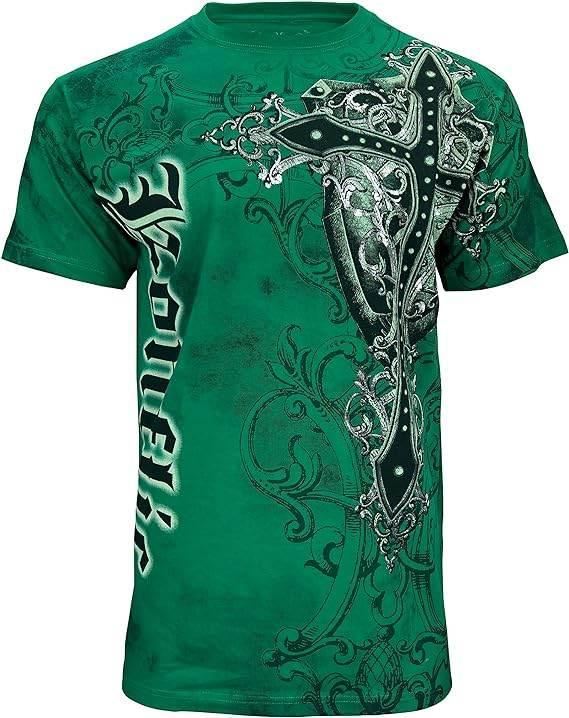 MMA Style Crew Neck T Shirt – Multi Color Cross Graphic for Men