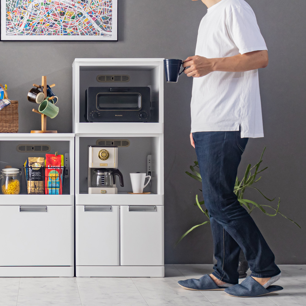 鏡面ホワイト レンジ台 幅49cm Nアクア Aタイプ 完成品の通販情報