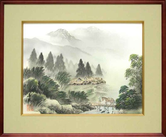 絵画 日本画 彩色山水 （田崎春瑤） 送料無料 【肉筆】【日本画