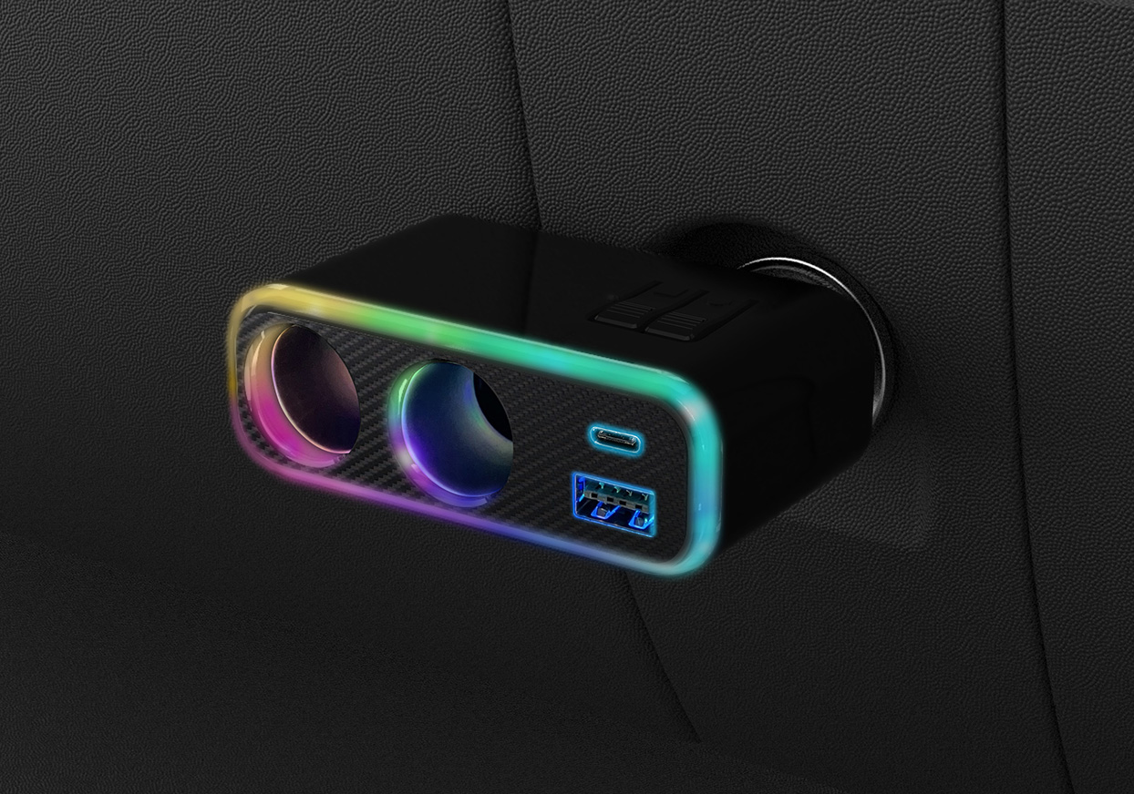 2連ダイレクトソケット PD30W / リバーシブルUSB レインボーライト付き