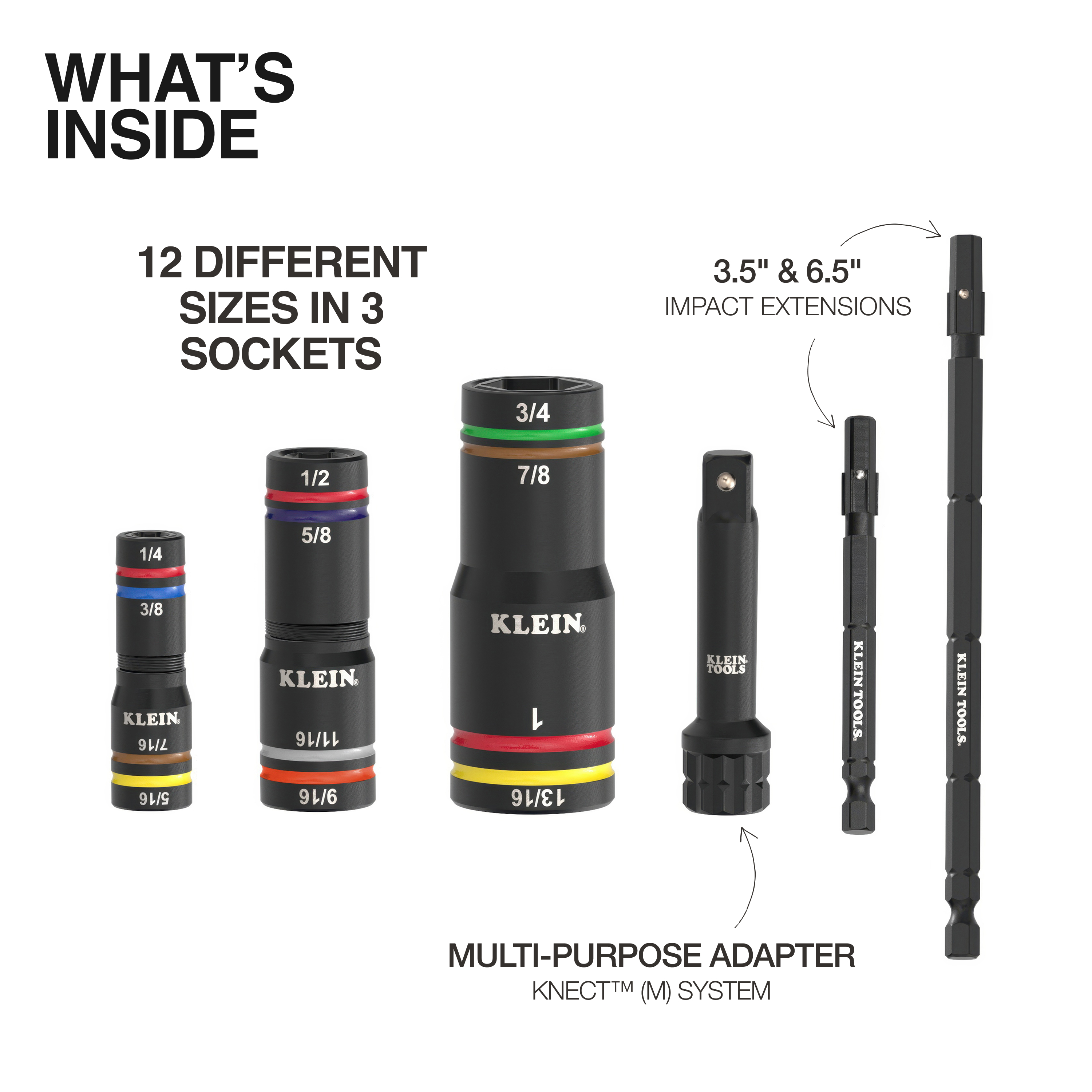 KNECT™ Quad-12 Heavy-Duty Impact Flip Sockets, SAE, 6-Piece