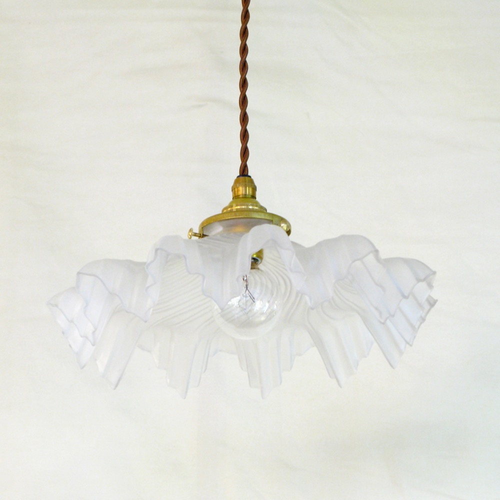 フランス アンティーク フロストガラスシェード ペンダントランプ