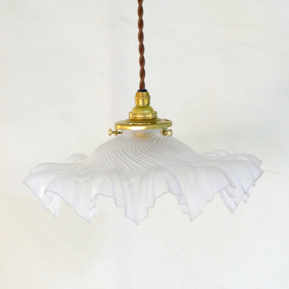 フランス アンティーク フロストガラスシェード ペンダントランプ