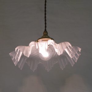 フランス アンティーク フロストガラスシェード ペンダントランプ