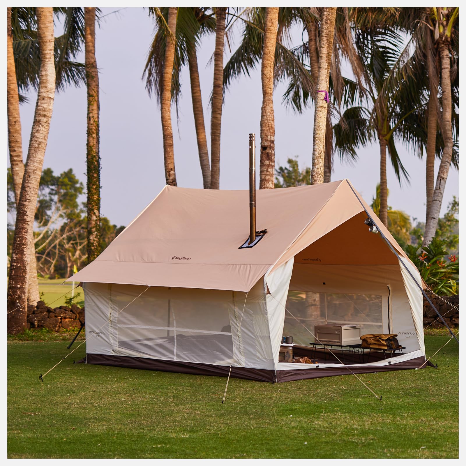 フレーム厚1.2mmに強化】KingCamp ロッジ型テントポリコットン2-4人用
