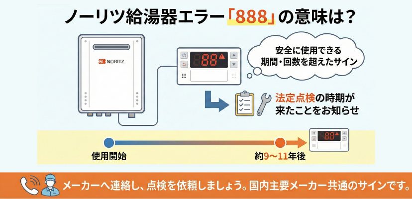 ノーリツ給湯器の888点検をしないとどうなる？放置しても良い