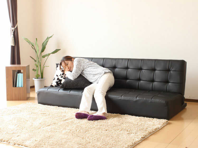 SF-3906 黒レザー製ソファーベッド｜幅177cm・ブラック革