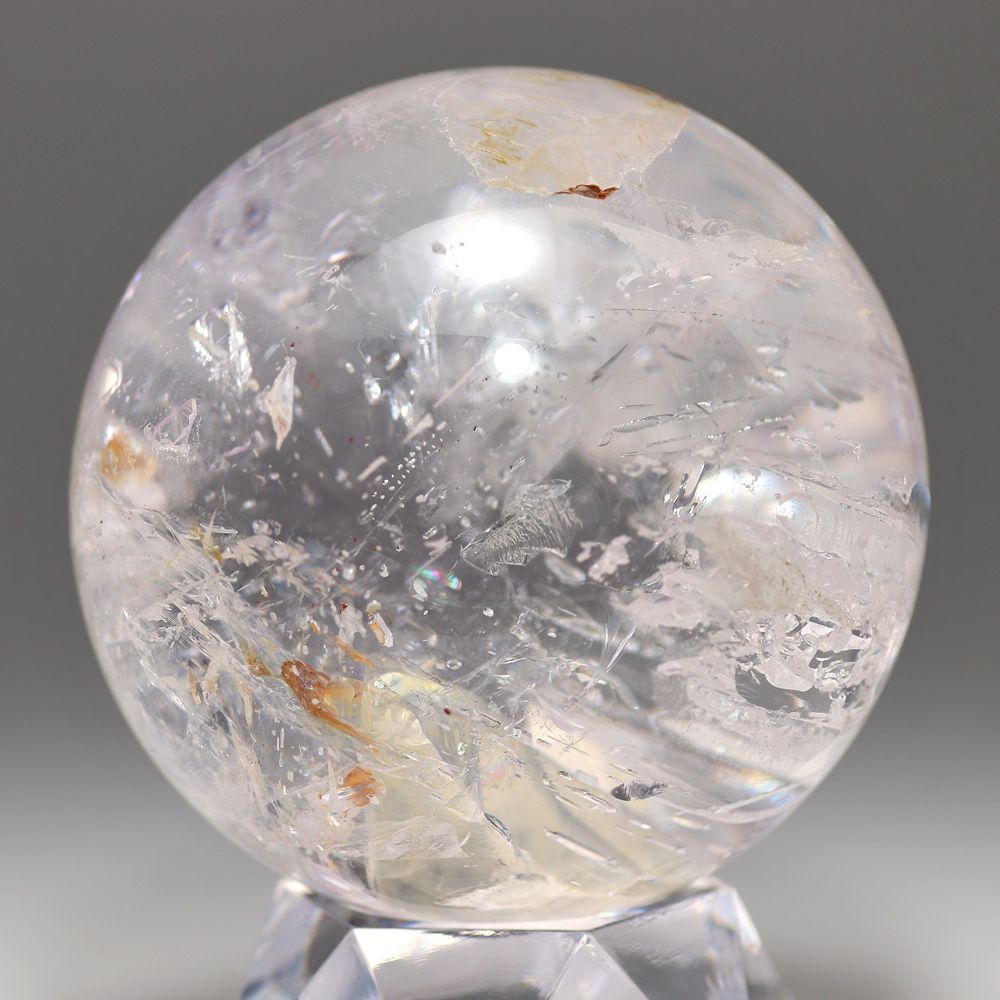 希少！]ブラジル産水入り水晶丸玉/リモナイト内包アメジスト共生