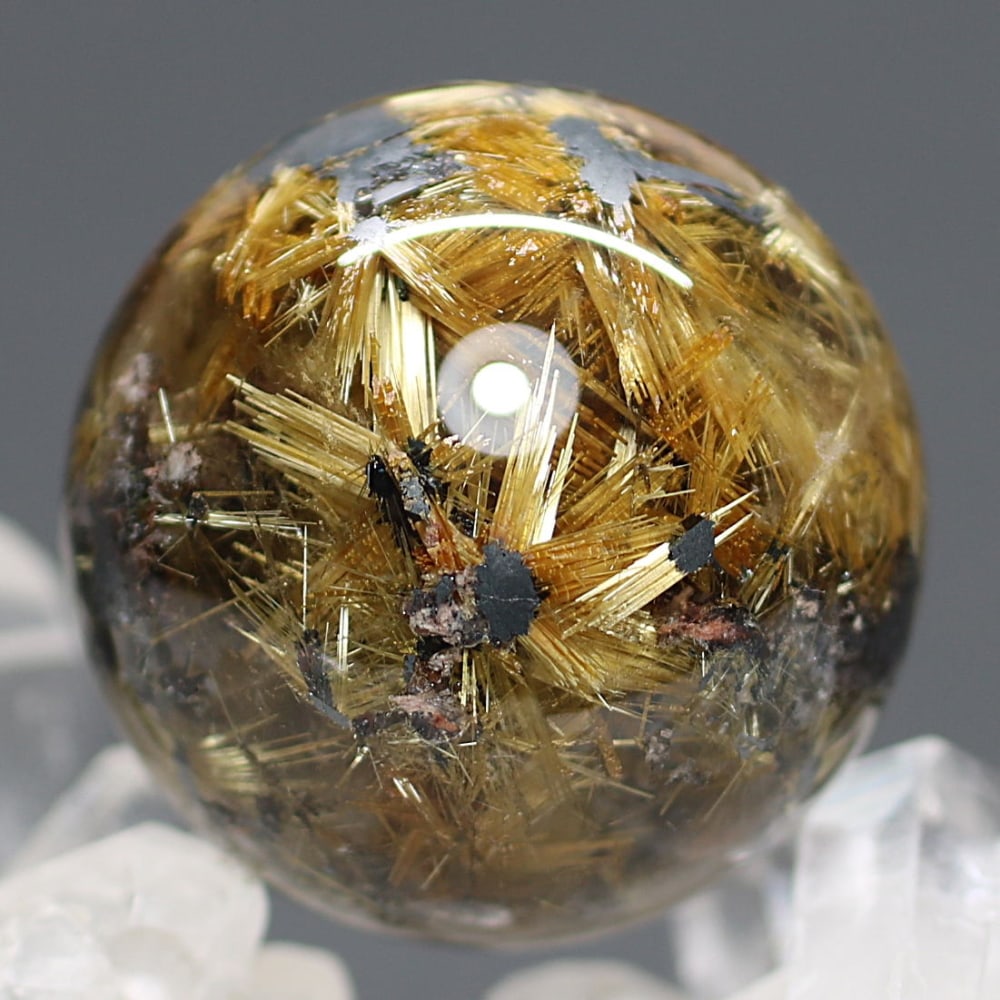 高品質]太陽放射ルチルクォーツ丸玉/スフィア☆現品動画あり - 埼玉県