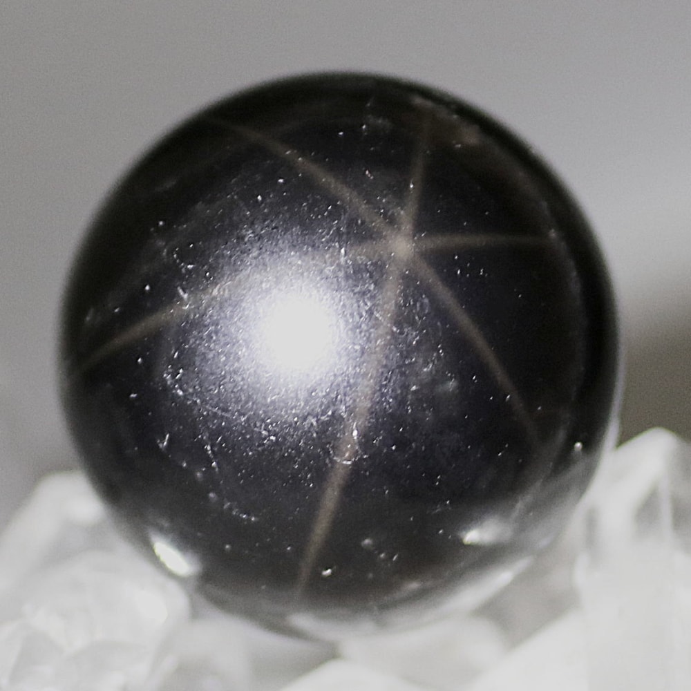 山東省産]スターモリオン丸玉/天然黒水晶スフィア（直径33.2mm